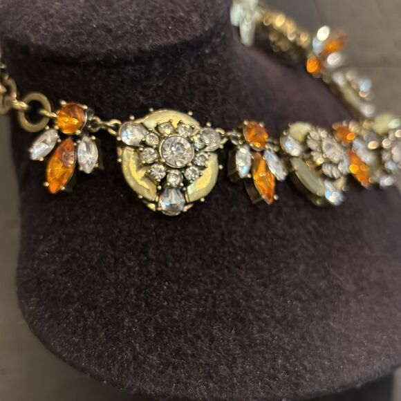 Joan Rivers Rhinestone Orange Bronze Tone Statement Cluster Necklace Floral Bee‍ - Picture 7 of 10